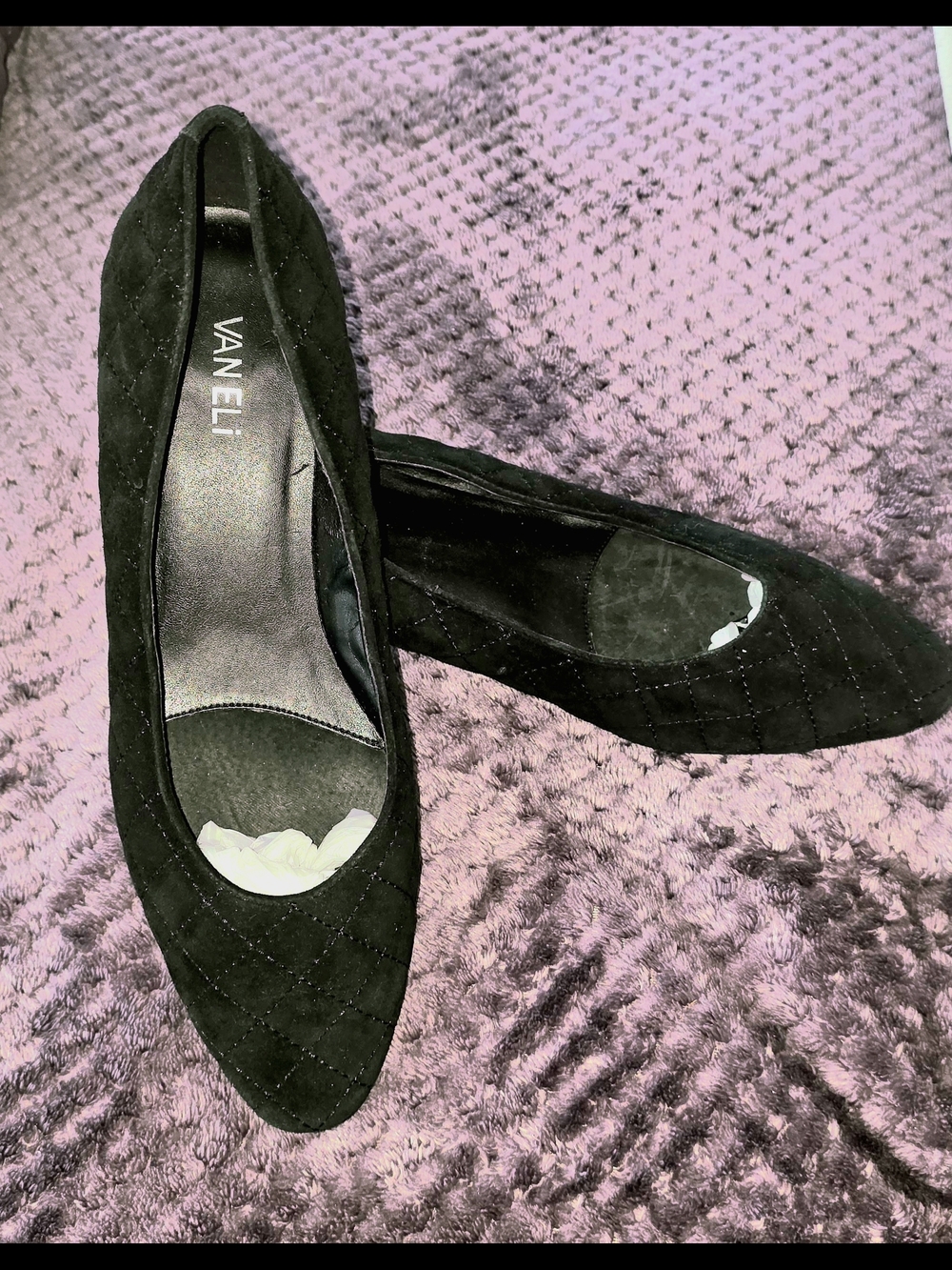 Vaneli Black Quilted Pointed-Toe Low Heel Suede-Look